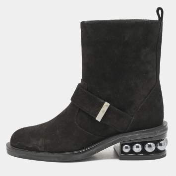Nicholas Kirkwood Black Suede Casati Pearl Ankle Length Boots Size 37