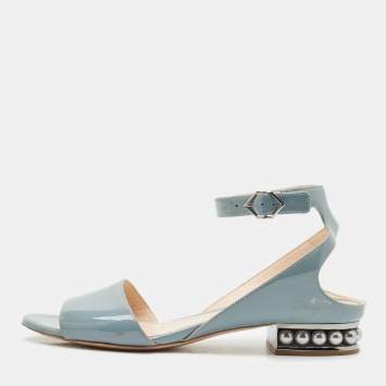 Nicholas Kirkwood Blue Patent Leather Casati Ankle Strap Sandals Size 40