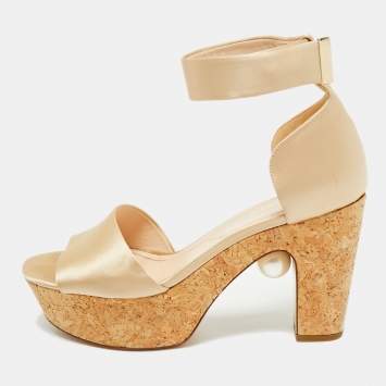 Nicholas Kirkwood Beige Satin Platform Sandals Size 41
