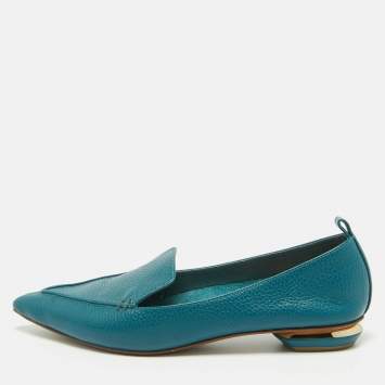 Pre Owned Nicholas Kirkwood Aqua Blue Leather Beya Pointed Toe Loafers Size 39.5