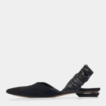 Pre Owned Nicholas Kirkwood Black Leather and Suede Slingback Flats Size 40