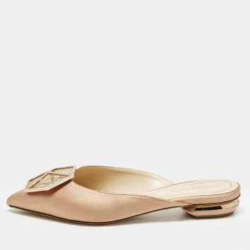 Pre Owned Nicholas Kirkwood Eden Size 36.5 Beige Satin Crystals Embellished Mules