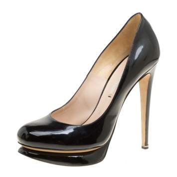 Pre Owned Nicholas Kirkwood Black Patent Platform Pumps Size 38.5