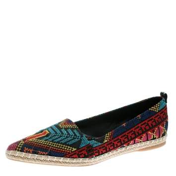 Pre Owned Nicholas Kirkwood Black/Multicolor Embroidered Fabric Mexican Pointed Toe Espadrilles Size 39