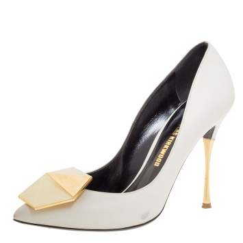 مملوكة مسبقًا Nicholas Kirkwood White Leather Hexagon Pointed Toe Pumps Size 36
