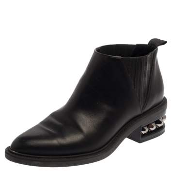 Pre Owned Nicholas Kirkwood Black leather Suzi Studded Ankle Boots Size 39