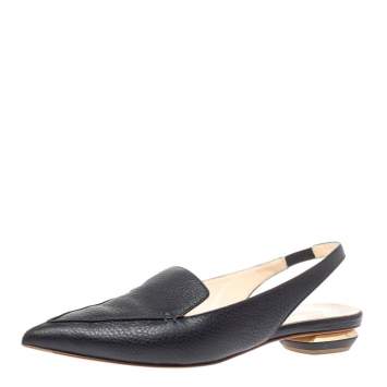 Pre Owned Nicholas Kirkwood Black Leather Beya Slingback Flats Size 39