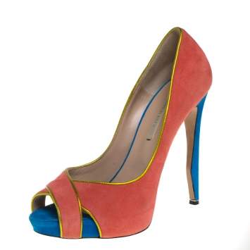 مملوكة مسبقًا Nicholas Kirkwood Multicolor Suede Peep Toe Pumps Size 38.5