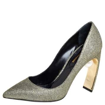 مملوكة مسبقًا Nicholas Kirkwood Gold Glitter And Lurex Pointed Toe Block Heel Pumps Size 38