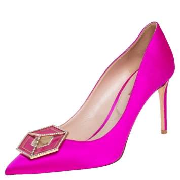 مملوكة مسبقًا Nicholas Kirkwood Pink Satin Eden Pointed Toe Pumps Size 40.5