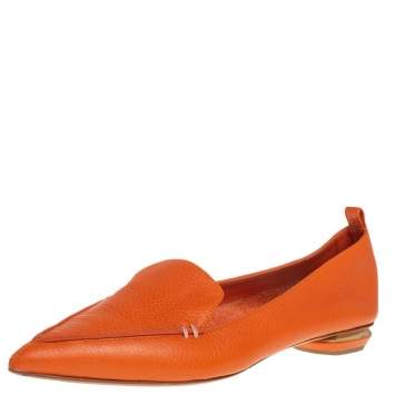 Pre Owned Nicholas Kirkwood Orange Leather Beya Pointed Toe Loafers Size 38.5