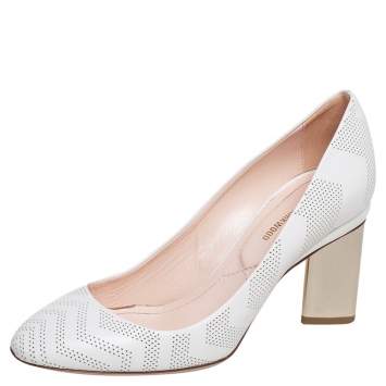 Pre Owned Nicholas Kirkwood White Perforated Leather Briona Prism Pumps Size 37
