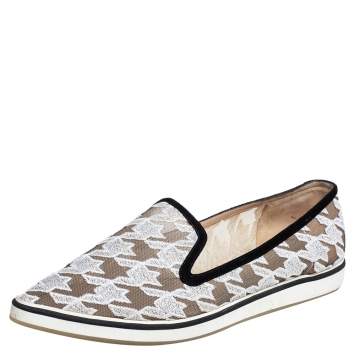 Pre Owned Nicholas Kirkwood White/Black Fabric and Mesh Pointed Toe Slip On Sneakers Size 40