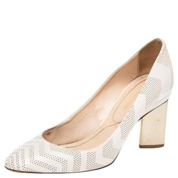 Pre Owned Nicholas Kirkwood White Perforated Leather Briona Prism Pumps Size 36.5