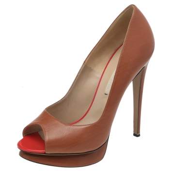 Pre Owned Nicholas Kirkwood Brown Leather Peep Toe Pumps Size 39.5