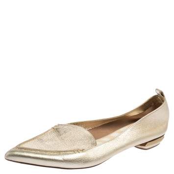 Pre Owned Nicholas Kirkwood Gold Leather Beya Pointed Toe Flats Size 40