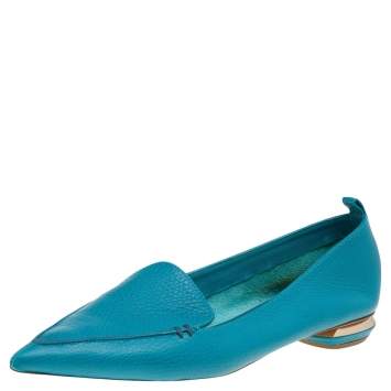 Pre Owned Nicholas Kirkwood Aqua Blue Leather Beya Pointed Toe Loafers Size 40