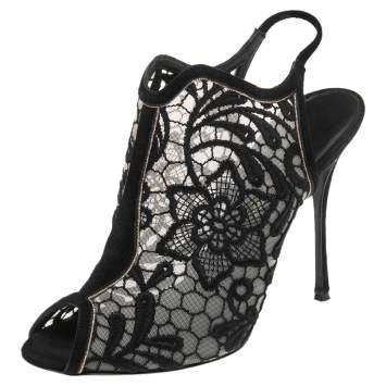 Pre Owned  Nicholas Kirkwood Black Suede And Lace Slingback Sandals Size 37.5