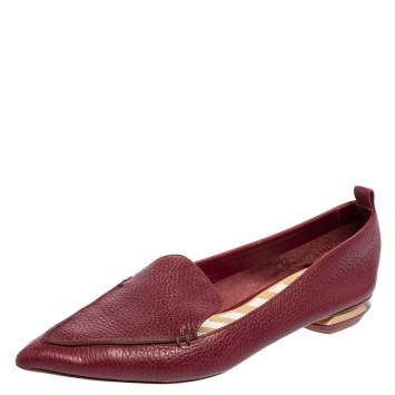 Pre Owned Nicholas Kirkwood Burgundy  Leather Beya Pointed Toe Flats Size 37.5