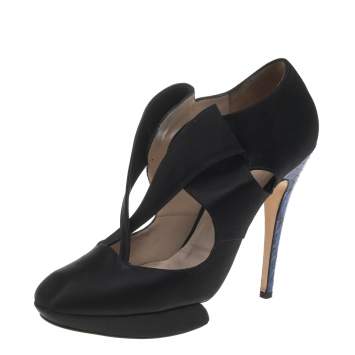 Pre Owned Nicholas Kirkwood Black Satin Criss Cross Platform Pumps Size 41