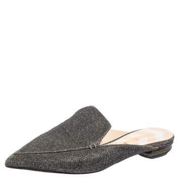Nicholas Kirkwood Grey Glitter Fabric Beya Flat Pointed-Toe Mules Size 37