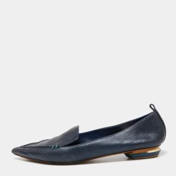 Pre Owned Nicholas Kirkwood Navy Blue Leather Beya Pointed-Toe Loafers Size 41