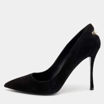 Pre Owned Nicholas Kirkwood Black Suede Pearl Embellished Pointed Toe Pumps Size 39