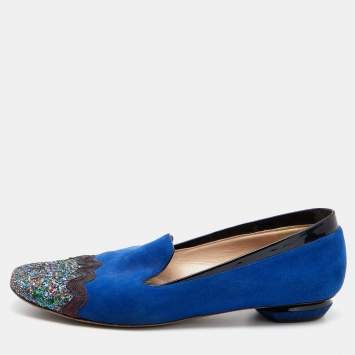 Pre Owned Nicholas Kirkwood Multicolor Suede And Glitter Smoking Slippers Size 38