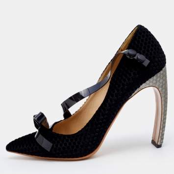 Pre Owned Nicholas Kirkwood x Roksanda Black Velvet And PVC Curved Heel Pumps Size 41
