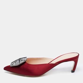 Pre Owned Nicholas Kirkwood Burgundy Satin Eden Crystal Embellished Mules Size 37