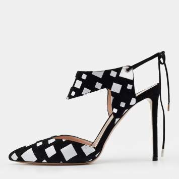 Pre Owned Nicholas Kirkwood Black/White Suede Pointed Toe Ankle Wrap Sandals Size 40