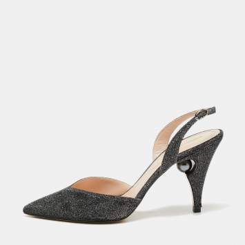 Pre Owned Nicholas Kirkwood Metallic Silver/Black Glitter Fabric Pearl Embellished Slingback Sandals Size 40
