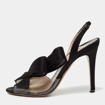 Pre Owned Nicholas Kirkwood Black Satin Ankle Strap Sandals Size 35