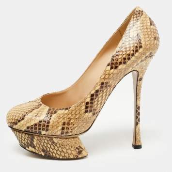 Pre Owned Nicholas Kirkwood Cream/Brown Python Leather Platform Pumps Size 39