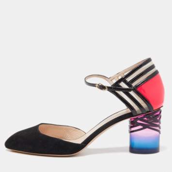 Pre Owned Nicholas Kirkwood Black/Pink Suede and Patent Ankle Strap Pumps Size 37.5