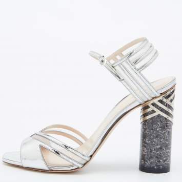 Pre Owned Nicholas Kirkwood Silver Mesh/Patent Leather Zaha Ultra Slingback Sandals Size 40