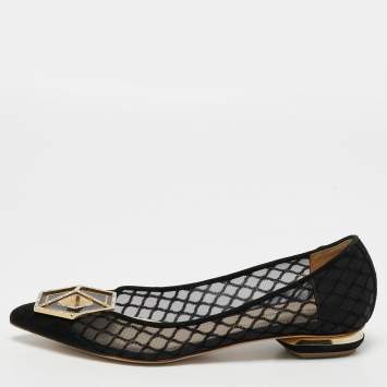 Pre Owned Nicholas Kirkwood Black Suede and Mesh  Ballet Flats Size 37