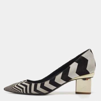 Pre Owned Nicholas Kirkwood Black/Grey Zigzag Print Suede Pumps Size 37.5