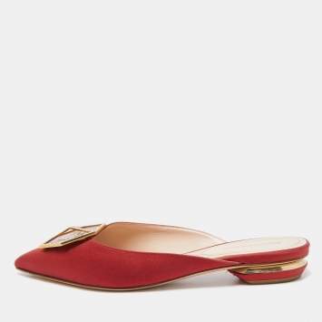 Pre Owned Nicholas Kirkwood Burgundy Satin Eden Crystal Embellished Flat Mules Size 39