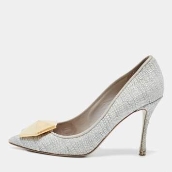 Pre Owned Nicholas Kirkwood Grey Raffia  Hexagon Pointed Toe Pumps Size 38