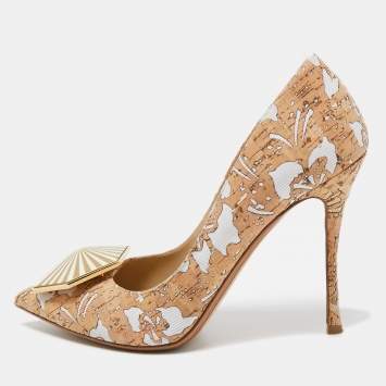 Pre Owned Nicholas Kirkwood Brown/White Cork and Fabric Eden Pumps Size 37.5