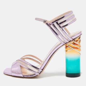 Pre Owned Nicholas Kirkwood Metallic Purple Leather and Mesh Zaha Ankle Strap Sandals Size 40