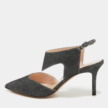Pre Owned Nicholas Kirkwood Grey Glitter Ankle Strap Pumps Size 37.5    