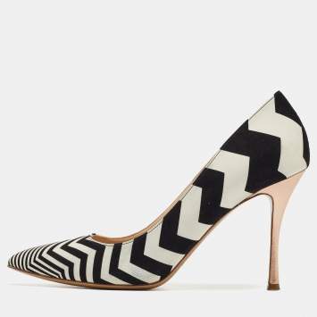 Pre Owned Nicholas Kirkwood Black/White Suede and Leather Pointed Toe Pumps Size 37.5