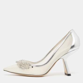 Pre Owned Nicholas Kirkwood Silver Leather and Mesh Monstera Pumps Size 39
