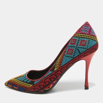 Pre Owned Nicholas Kirkwood Multicolor Mexican Embroidered Fabric Pointed Toe Pumps Size 37
