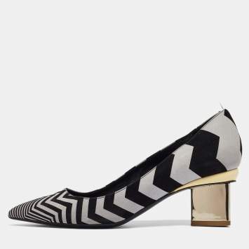 Pre Owned Nicholas Kirkwood Black/Grey Chevron Suede Block Heel Pumps Size 37