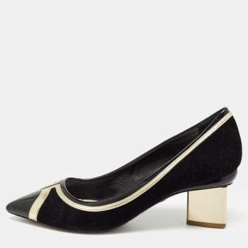 Pre Owned Nicholas Kirkwood Black/Gold Suede and Leather Pointed Toe Pumps Size 37
