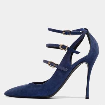 Pre Owned Nicholas Kirkwood Blue Suede  Ruffle Buckle Pointed Toe Pumps Size 39