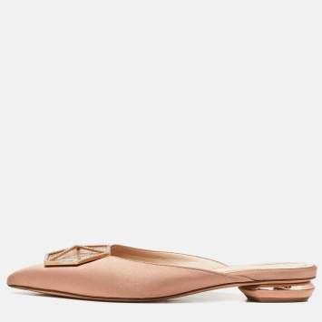 Pre Owned Nicholas Kirkwood Beige Satin Eden Crystals Embellished Flat Mules Size 38